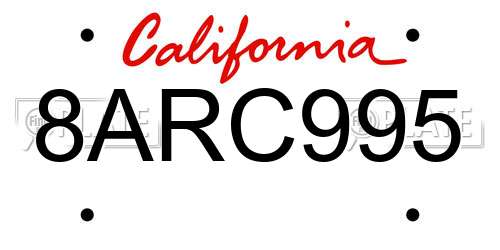 8ARC995 California License Plate