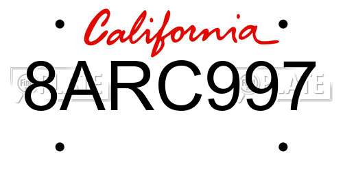 8ARC997 California License Plate