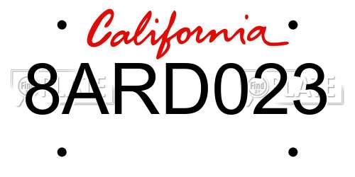 8ARD023 California License Plate
