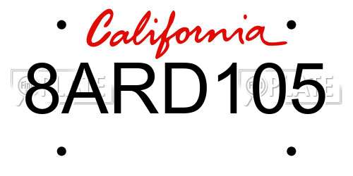 8ARD105 California License Plate
