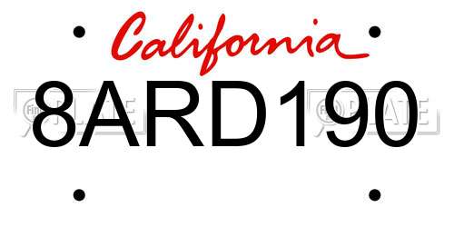 8ARD190 California License Plate