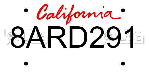 8ARD291 California License Plate