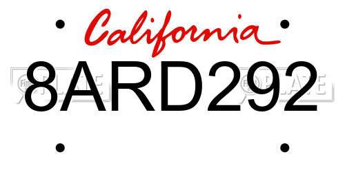 8ARD292 California License Plate