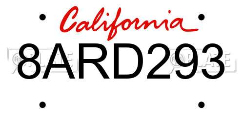 8ARD293 California License Plate