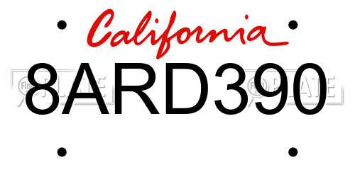 8ARD390 California License Plate