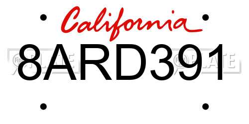 8ARD391 California License Plate