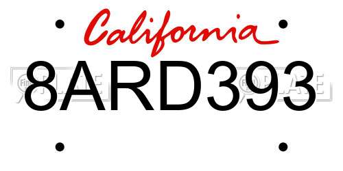8ARD393 California License Plate