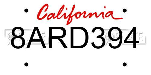 8ARD394 California License Plate