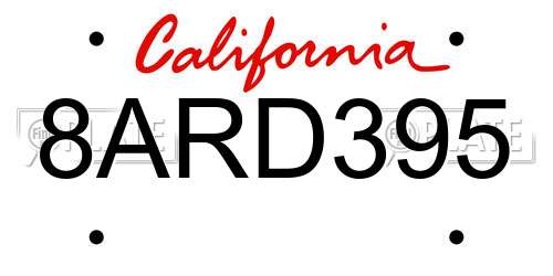 8ARD395 California License Plate