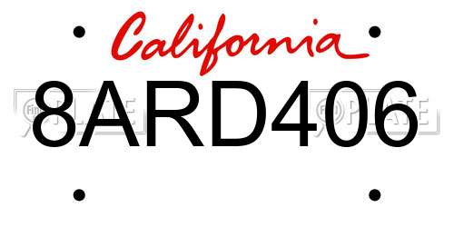 8ARD406 California License Plate