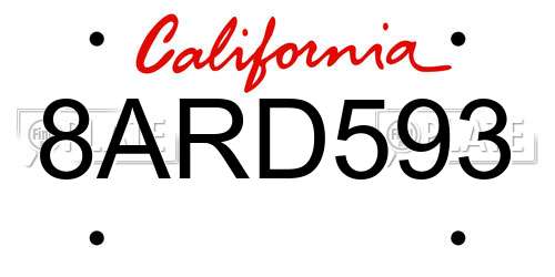8ARD593 California License Plate
