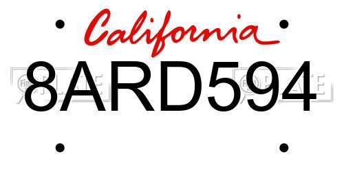 8ARD594 California License Plate