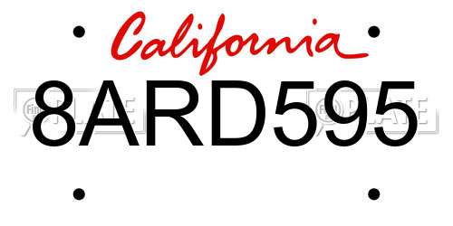 8ARD595 California License Plate