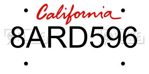 8ARD596 California License Plate
