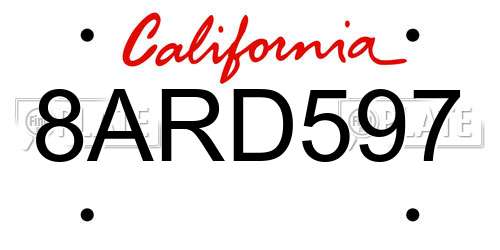 8ARD597 California License Plate