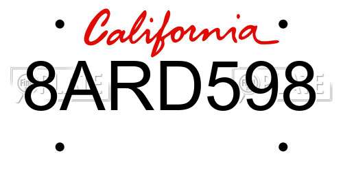 8ARD598 California License Plate