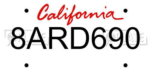 8ARD690 California License Plate