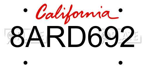 8ARD692 California License Plate