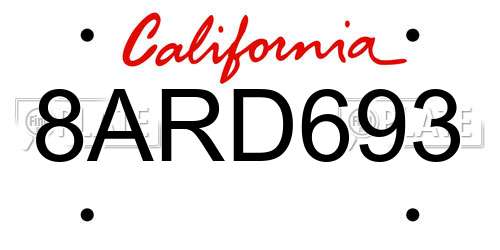 8ARD693 California License Plate
