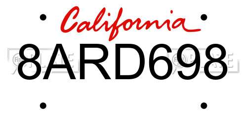 8ARD698 California License Plate