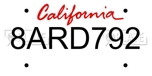 8ARD792 California License Plate