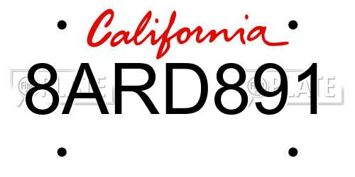 8ARD891 California License Plate