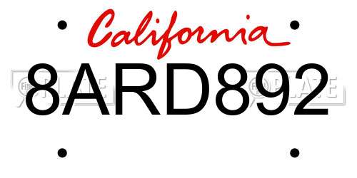 8ARD892 California License Plate