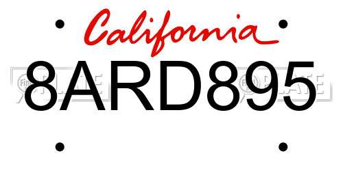 8ARD895 California License Plate