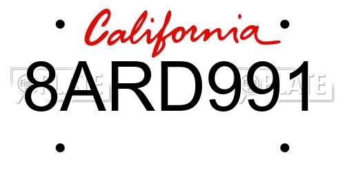8ARD991 California License Plate