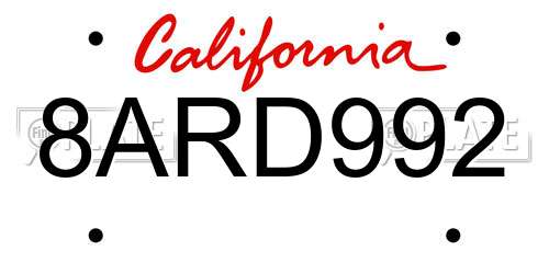 8ARD992 California License Plate