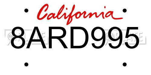 8ARD995 California License Plate