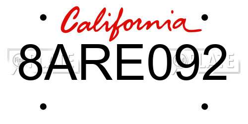 8ARE092 California License Plate