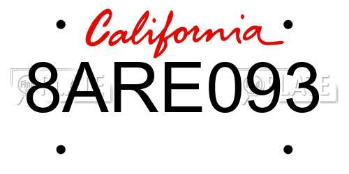 8ARE093 California License Plate