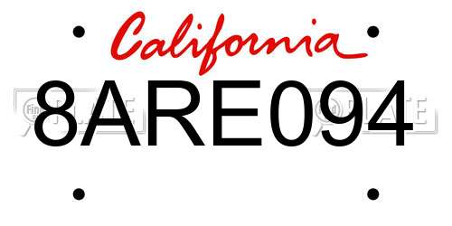 8ARE094 California License Plate