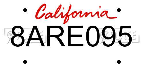 8ARE095 California License Plate