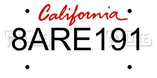 8ARE191 California License Plate