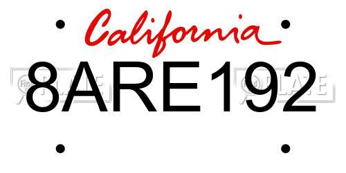 8ARE192 California License Plate