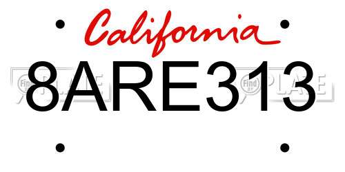 8ARE313 California License Plate
