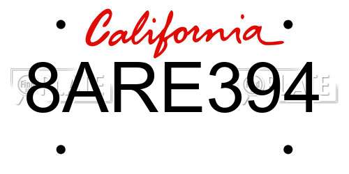 8ARE394 California License Plate