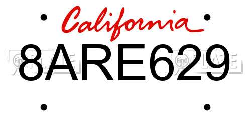 8ARE629 California License Plate