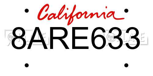 8ARE633 California License Plate