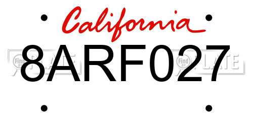 8ARF027 California License Plate