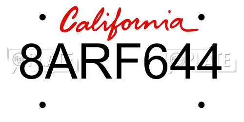8ARF644 California License Plate