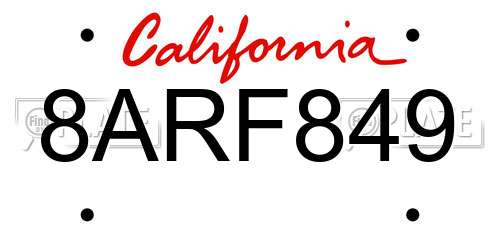 8ARF849 California License Plate