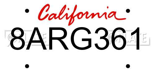 8ARG361 California License Plate