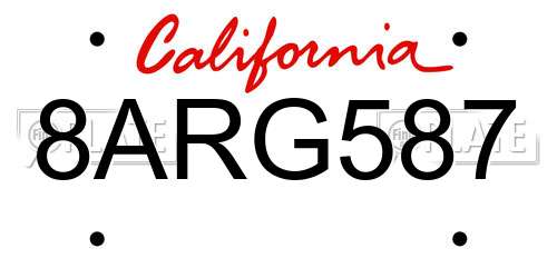 8ARG587 California License Plate