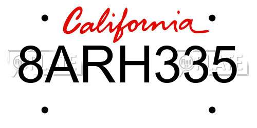 8ARH335 California License Plate
