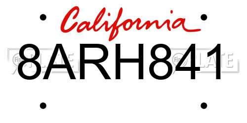 8ARH841 California License Plate