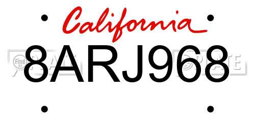 8ARJ968 California License Plate