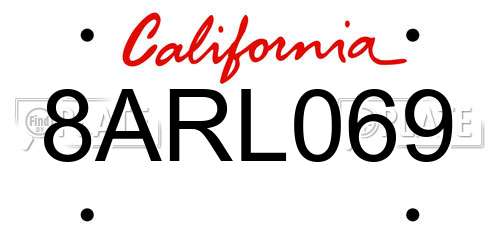 8ARL069 California License Plate